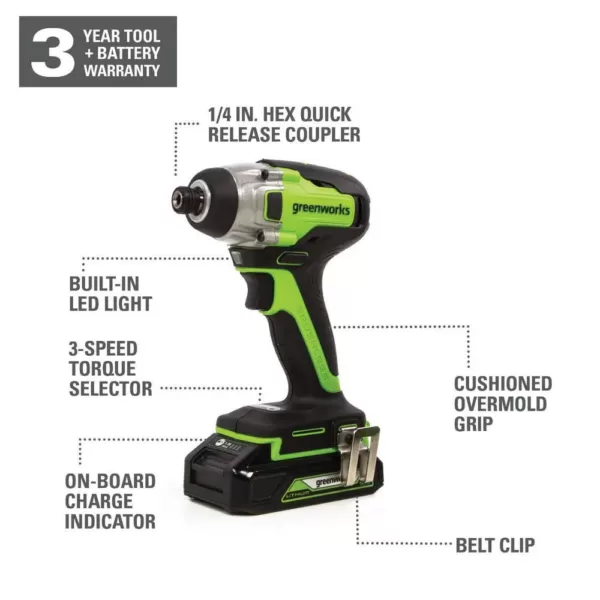 Greenworks 24-Volt Battery Cordless Brushless Impact Driver, Battery Not Included ID24L00