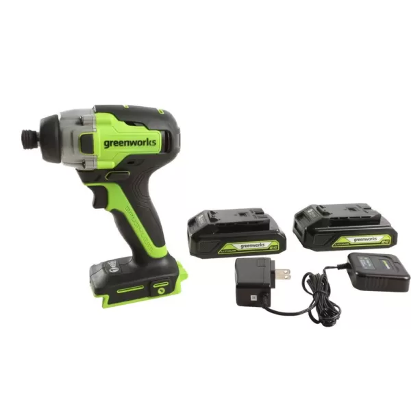 Greenworks 24-Volt Cordless Battery Brushless Impact Driver, 2 Batteries and Charger Included ID24L1520